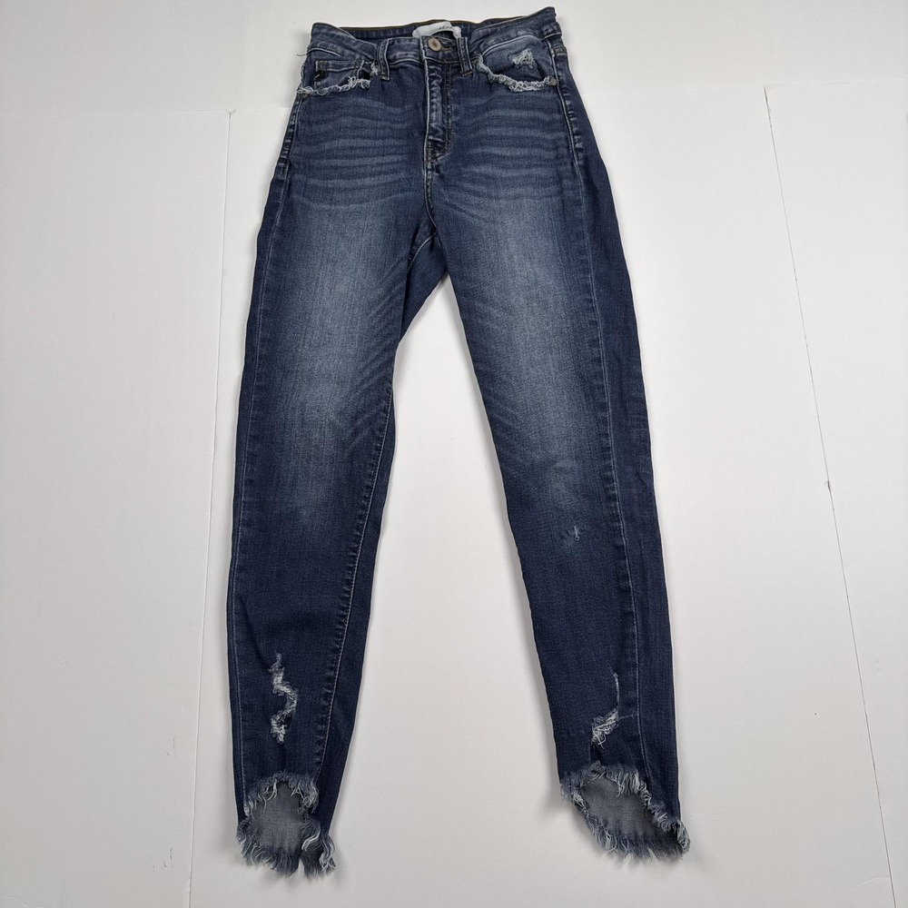 KanCan Jeans Womens 3 25 22x25 Blue Distressed Raw Hem Skinny High Rise Stretch